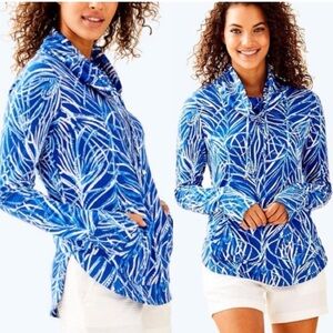 Lilly Pulitzer Fletcher Pullover Early Riser Blue Cowl Neck Pocket XS NWT Beach